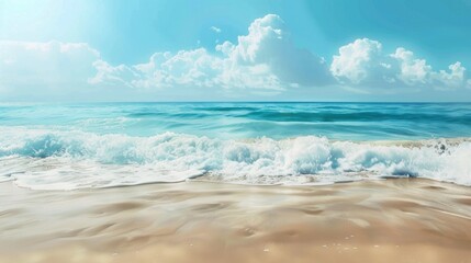 Fototapeta premium Relaxing beach background with waves summer vacation banner with serene ocean view