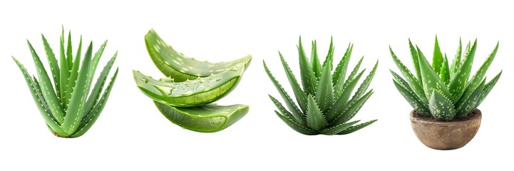 Collection of aloe isolated on transparent background. Generated AI