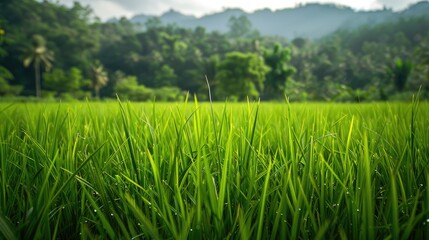 Obraz premium Rice field covered in green
