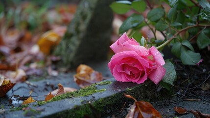 Pink rose passed away in the garden