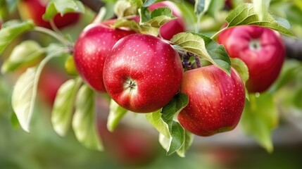 Red apples ready for picking on tree limb