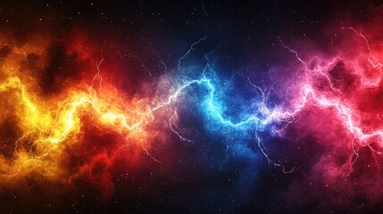 Red and blue lightning clash. Perfect for representing opposing forces, conflict, or power.