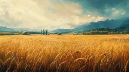 "Nature's Canvas: Expansive Barley Fields Under a Clear Sky"