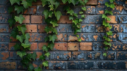 Ivy bush against brick wall