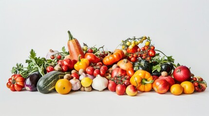 Pile of produce on white background