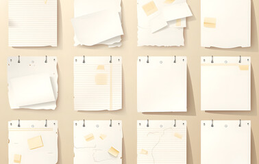 Includes various types of paper, including sheets of paper, note paper, and post-it paper.