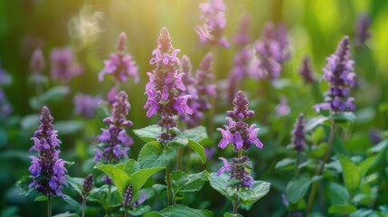Fototapeta premium Prunella vulgaris a beneficial plant in alternative medicine and beauty care growing with purple flowers in the summer garden