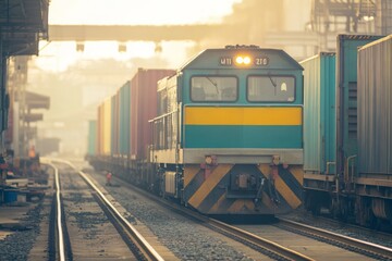 Obraz premium Freight Train Leaving Station