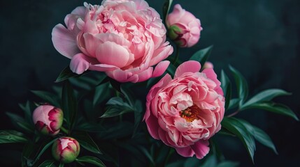 Peonies against a dark backdrop