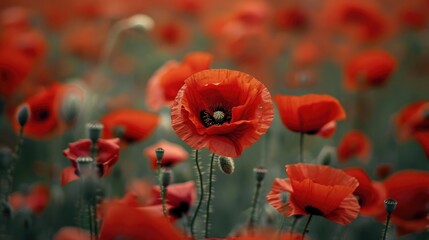 Fototapeta premium Red poppy s leader aiming for expansion in its gorgeous flowering