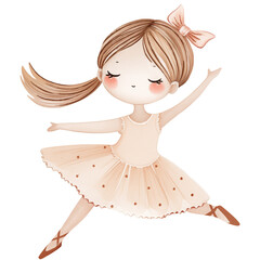 Dancing little ballerina in a pink dress and bow