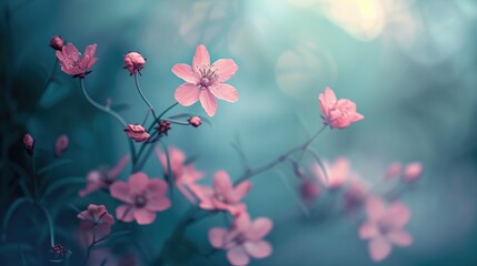 Fototapeta premium Pink flowers blur on cloudy background for wallpaper