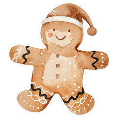 Obraz premium Happy Gingerbread man with Santa hat