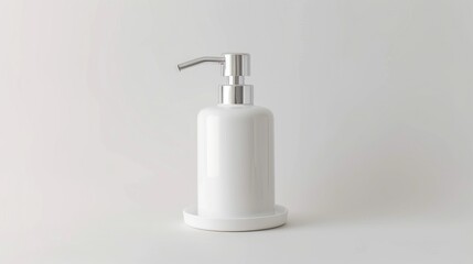 Plastic soap dispenser on white background viewed from the front