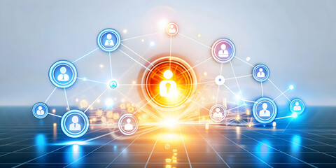 Flat Glowing Abstract Acquisition Art: Dynamic Digital Network Symbols & Icons for Corporate Mergers | Futuristic Vector Background for Business Marketing