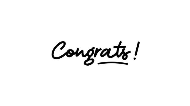 Congrats animated text. handwritten animated text for congratulations with alpha channel background 4k.