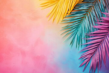Colorful Palm Leaves on a Multicolored Painted Background