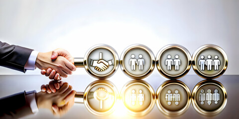 Obraz premium Glossy Acquisition Background with Merging Symbols - Dynamic Design for Corporate Mergers and Acquisitions, Professional Stock Image for Business Marketing and Branding