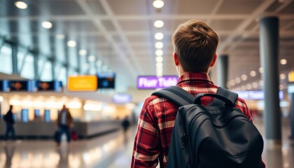 teen traveller with backpack at the airport