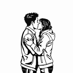 silhouette of a couple embracing and kissing. The figures are stylishly