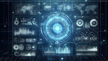 Hologram projection on a digital screen with different data and parameters.