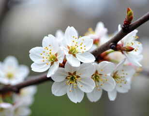 Fototapeta premium 自然の美しさと季節の変化を表現する枝に咲く白い桜