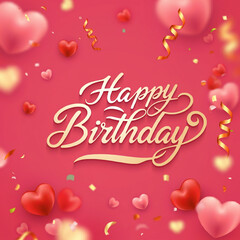 Happy Birthday message with floating hearts