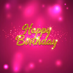 A sparkling "Happy Birthday" message in glittering gold text on a vibrant pink background, perfect for glamorous birthday celebrations