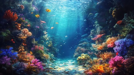 Fototapeta premium A breathtaking underwater landscape featuring colorful reefs and fish