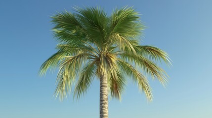 Fototapeta premium Tall palm tree under a clear blue sky on a warm sunny day in a tropical setting by the coast
