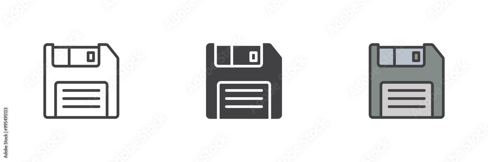 Poster floppy disc different style icon set