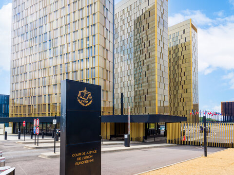 Luxembourg City, Luxembourg - Sept. 17, 2024: Towers (left to right Rocca, Montesquieu, Comenius) of the Court of Justice of the European Union (CJEU), the judicial institution of the European Union.