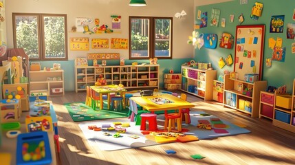 Naklejka premium A classroom filled with educational games promoting learning through play