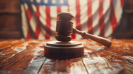 Gavel on top of an American flag, symbolizing the power and importance of our legal system in America