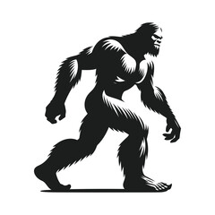 Bigfoot Silhouette Vector and Bigfoot Concept Illustration on A White Background