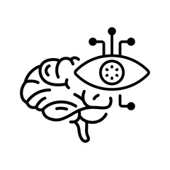 Brain Icon with Eyes and Network, Symbolizing Insightful Concepts and Knowledge Interconnectedness in Society