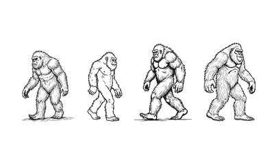 Bigfoot Concept Line Art Vector Illustration White Background