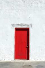 Bright Red Door on White Building Exterior