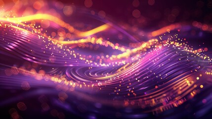 Abstract futuristic background with gold and blue glowing neon moving high speed wave lines and bokeh lights. Visualization of sound waves. Data transfer. Fantastic wallpaper gen by AI