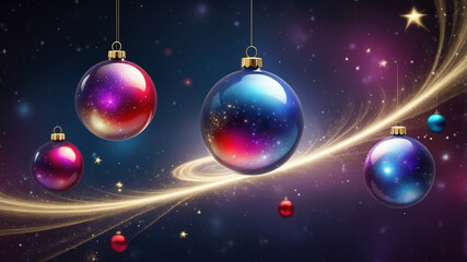 Fototapeta premium An Abstract Christmas Ornaments in a Swirling Galaxy floating in a colorful swirling galaxy