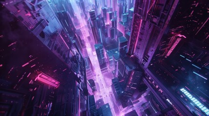 Futuristic surreal mindscape  a vibrant neon cityscape against a dark cosmic background