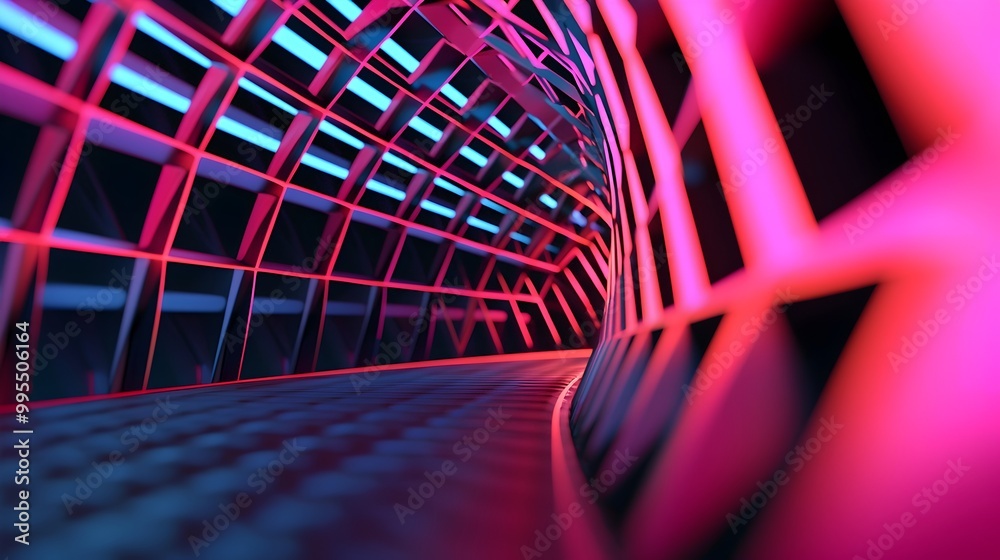 Poster Captivating digital abstract art featuring intricate dynamic geometric patterns with mesmerizing 3D light effects and vibrant colorful visuals  This visually stunning artwork showcases a contemporary