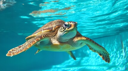 Sea turtle swimming gracefully in crystal clear water, representing freedom and marine life