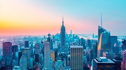 New York City Skyline Sunset Aerial View
