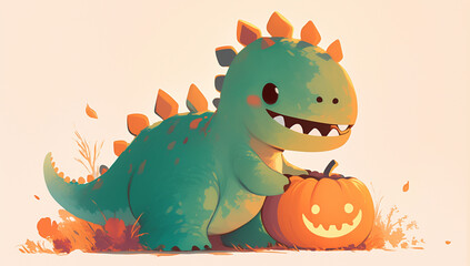 Fototapeta premium Halloween Day, Halloween Pumpkins, Halloween Dinosaurs