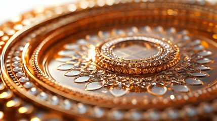 3D Macro Shot of Bhai Dooj Offering Tray: Intricate Patterns & Glowing Decorations with Futuristic Design on Isolated White Background