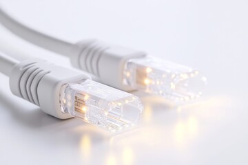White Ethernet cables connected to a network grid symbolizing secure communication data transmission and modern IT infrastructure in a tech driven environment