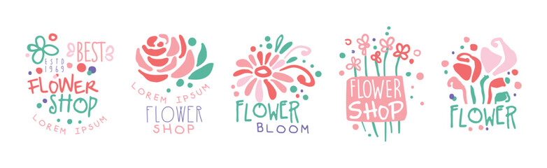 Flower Shop Label and Emblem Design Vector Set