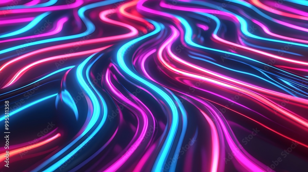 Aufkleber Mesmerizing Futuristic Glowing Lines on Vibrant Multicolored 3D Background  Dynamic abstract and technology inspired digital art with luminous lines gradients and dimensional effects