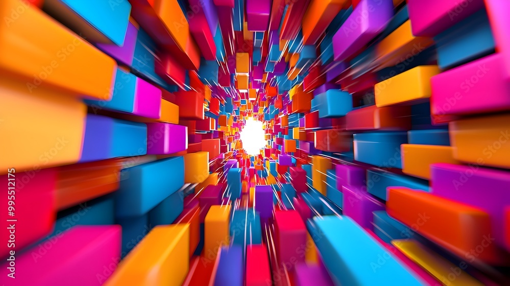 Poster Stunning abstract geometric 3D featuring a dynamic multicolored pattern with captivating light effects and a futuristic visually striking aesthetic  Ideal for use as a digital backdrop